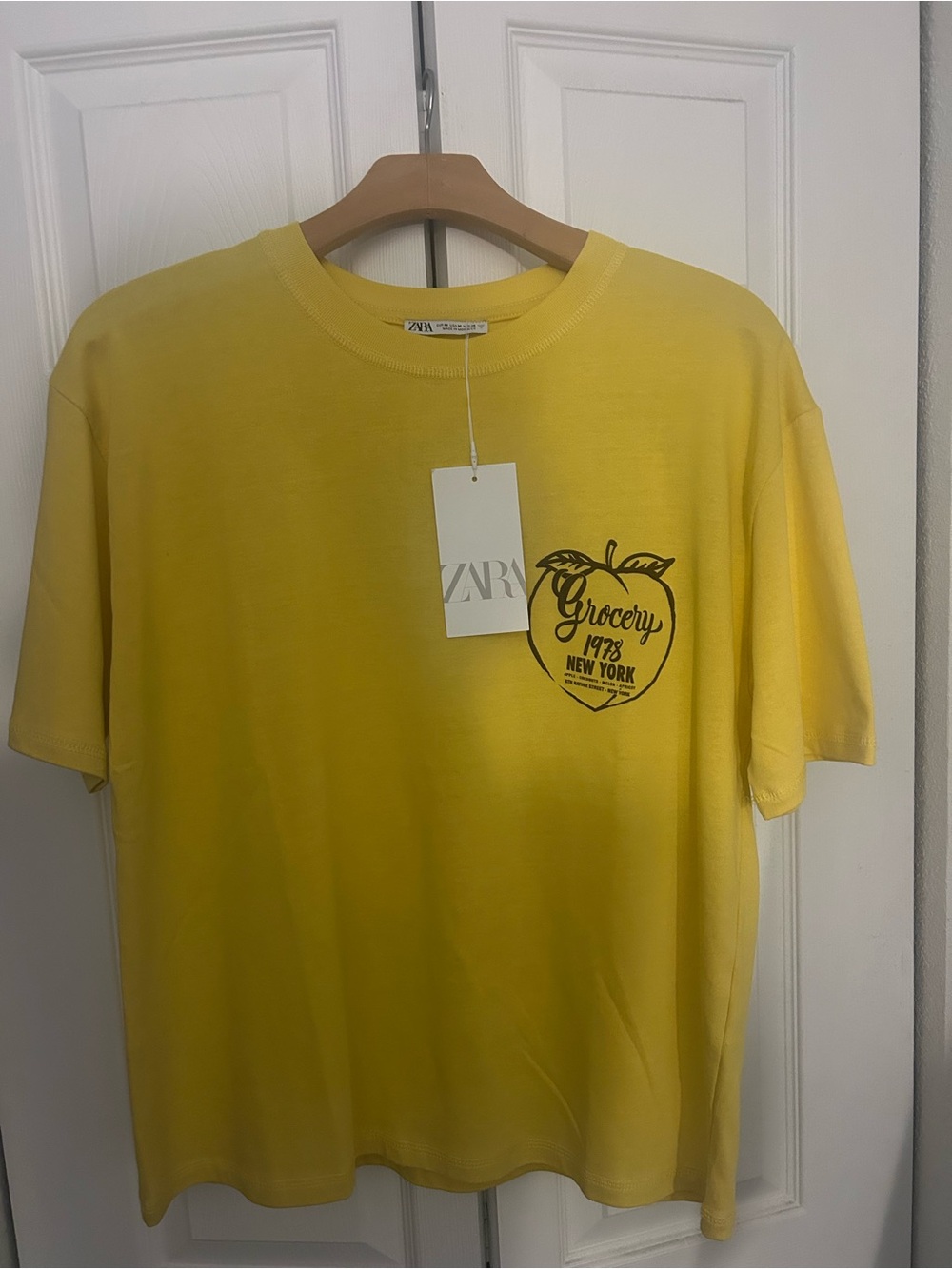 Zara Yellow Short-Sleeve Tee with Black Apple Graphic
